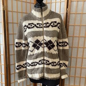 Y2K American Eagle Aztec Wool Alpaca Blend Cozy Brown and Cream Zip-Up Sweater